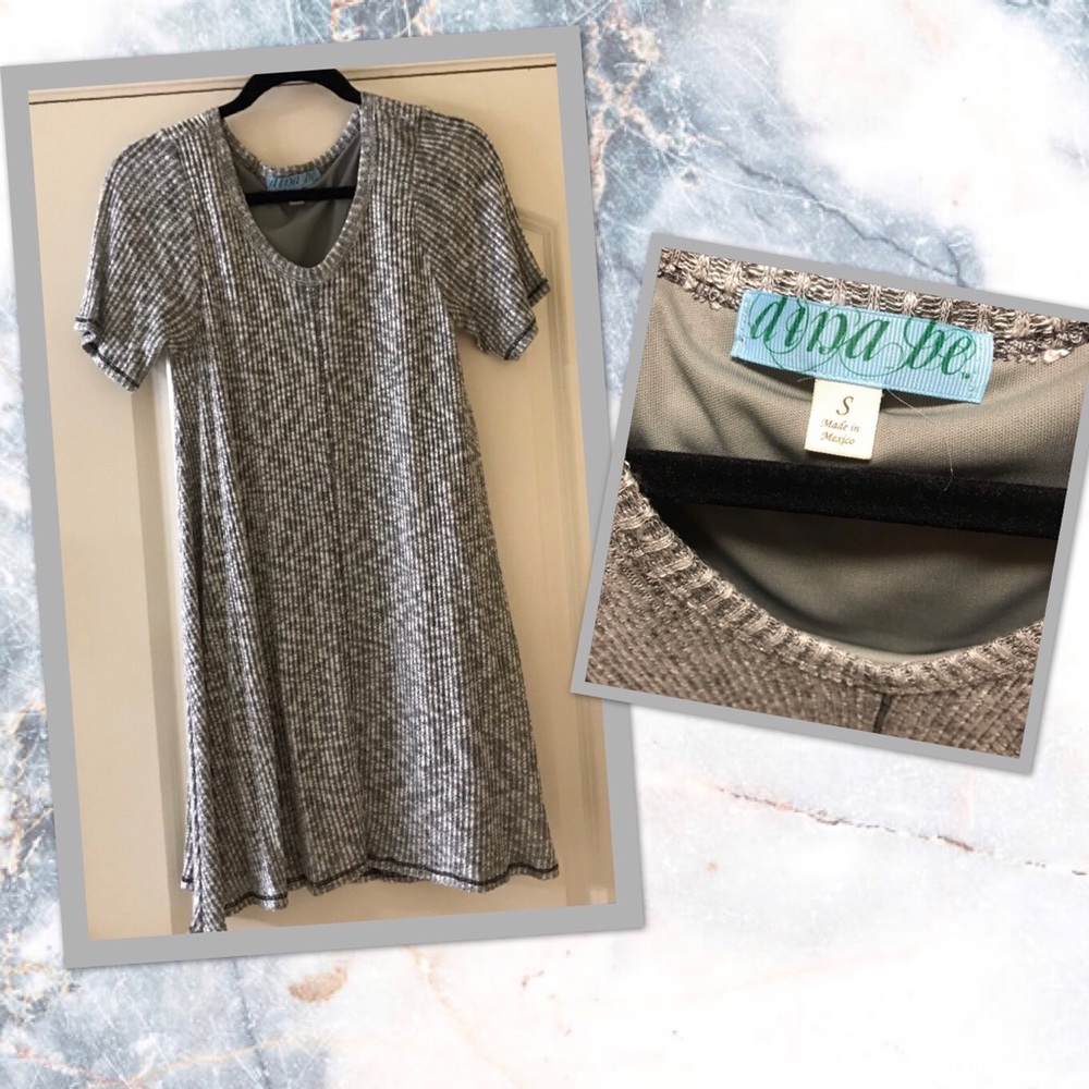 Mini Shift Dress V-neck S/S Black White Grey EUC S